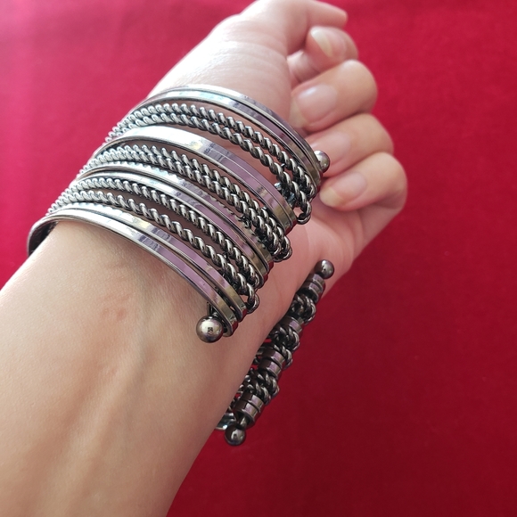 Jewelry - Black Silver Metal Multi Strand Cuff Statement Bracelet